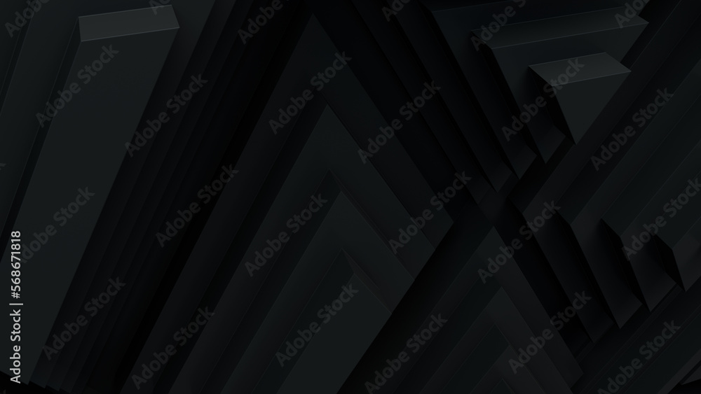 Black, Tech Background with a Geometric 3D Structure. Dark, Stepped design with Extruded Futuristic Forms. 3D Render. Black, Tech Background with a Geometric 3D Structure. Dark, Stepped design with Extruded Futuristic Forms. 3D Render.