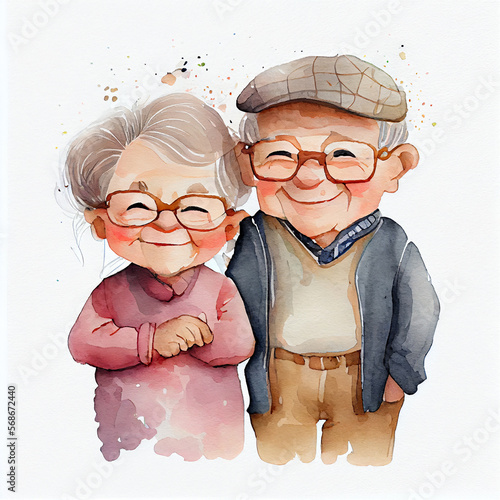 Illustration of cute grandparents smiling. Generative ai