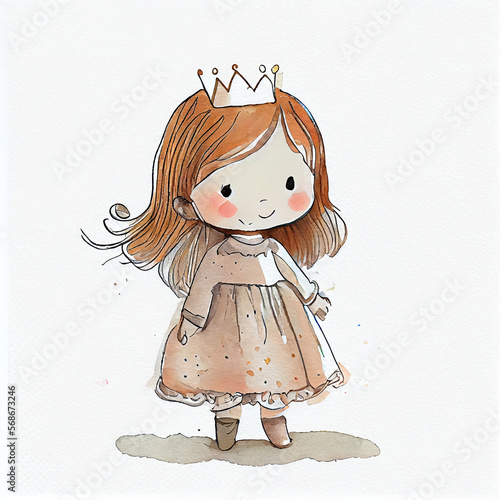 Watercolor illustration of a cute princess. Generative ai