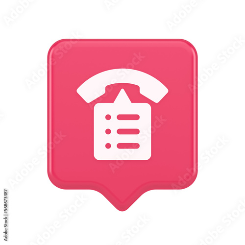 Call phone book contact list button cyberspace friends information communication 3d speech bubble icon