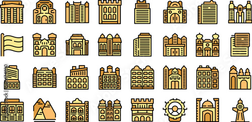 Vienna icons set outline vector. Opera house. Austria city color line on white isolated