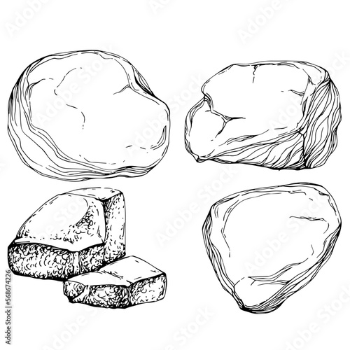 Stone Monochrome sketch vector. Gravel And Pebble. Natural Rocky Slate Lump Engraving Template Hand Drawn In Retro Style Black And White Illustration