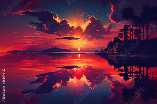 Wallpaper of a beautiful sunset scenery. Generative ai © Julian