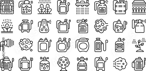 Pesticide sprayer icons set outline vector. Garden pressure. Farm lawn