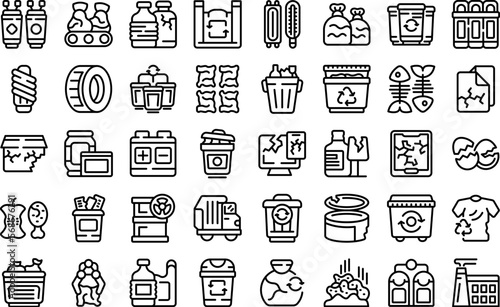 Waste sorting icons set outline vector. Garbage sorting. Sort trash