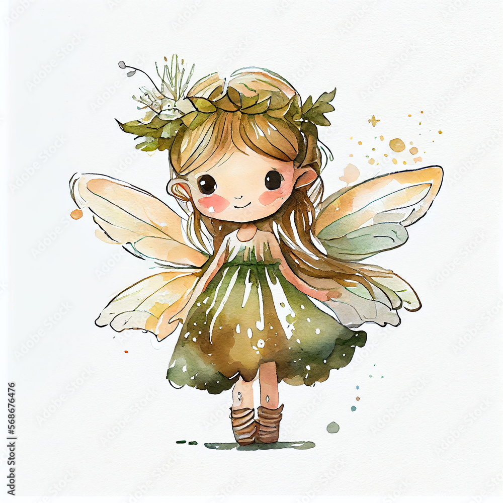 Watercolor illustration of a cute fairy. Generative ai Stock ...