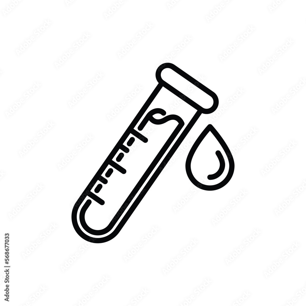 Blood test thin line icon. Test tube with a drop of blood. Laboratory analysis or medical research. Vector illustration. Blood test thin line icon. Test tube with a drop of blood. Laboratory analysis or medical research. Vector illustration.