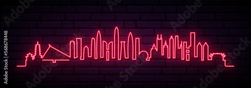 Red neon skyline of Shenzhen. Bright Shenzhen City long banner. Vector illustration.