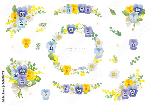 水彩で描いた春の花の素材セット