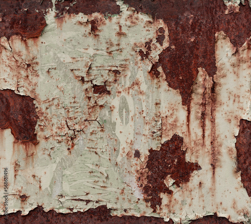 Old Grunge Rough Peeling Paint White Wall with Streaks of Rust. Distressed Dirty Wall Texture.