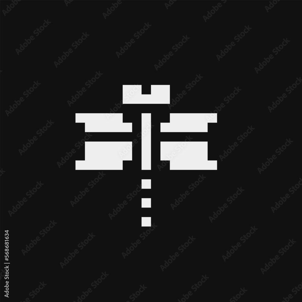 Dragonfly emoji pixel art icon. Sticker, logo and embroidery design