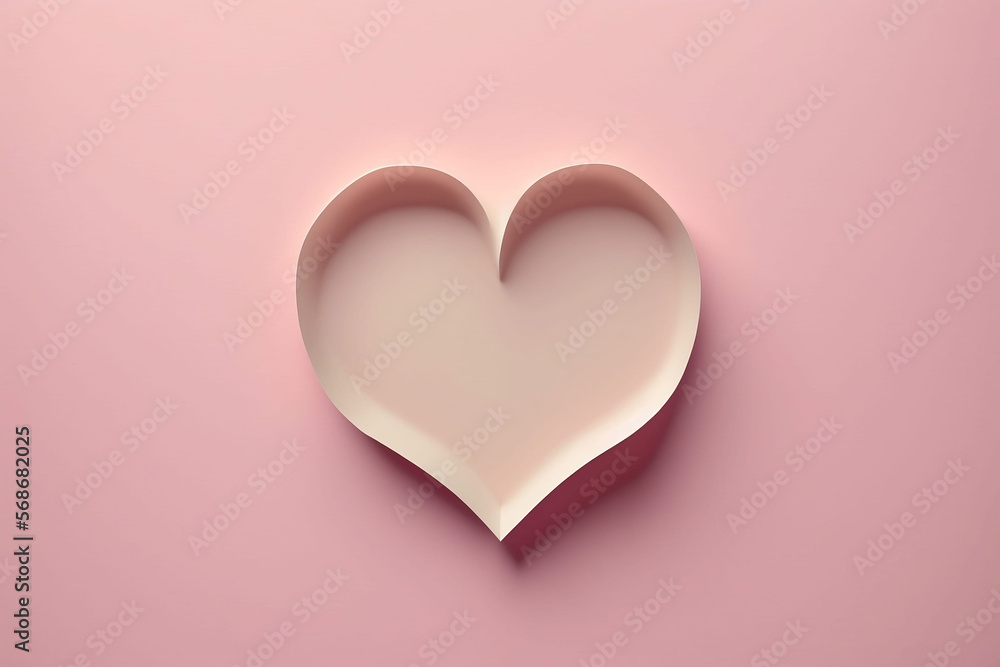 love shape paper on a soft pink background top view. Generative AI.