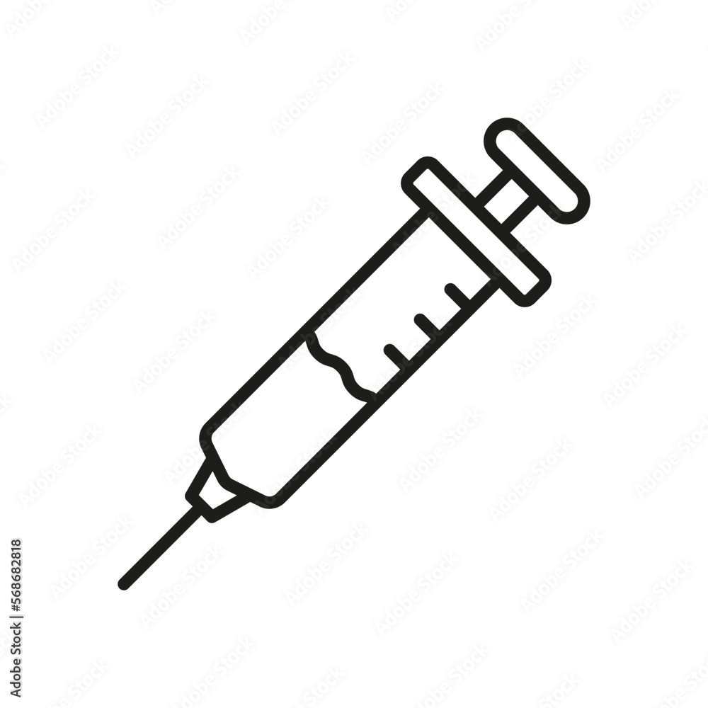 Syringe with Needle Line Icon. Vaccine Injection Pictogram. Medical Inject Outline Icon. Healthcare Immunization. Vaccination, Medical Injector Sign. Editable Stroke. Isolated Vector Illustration Syringe with Needle Line Icon. Vaccine Injection Pictogram. Medical Inject Outline Icon. Healthcare Immunization. Vaccination, Medical Injector Sign. Editable Stroke. Isolated Vector Illustration
