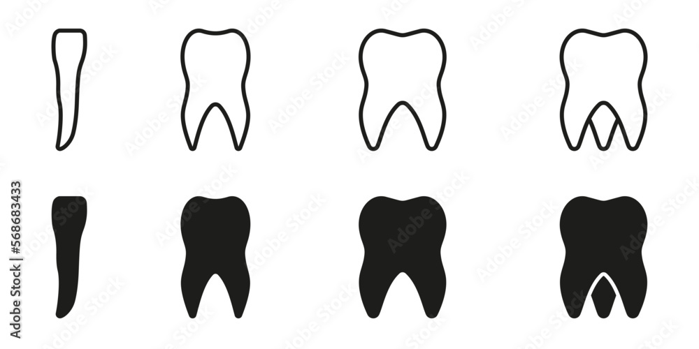 Ταπετσαρία Types of Human Teeth Line and Silhouette Icon Set