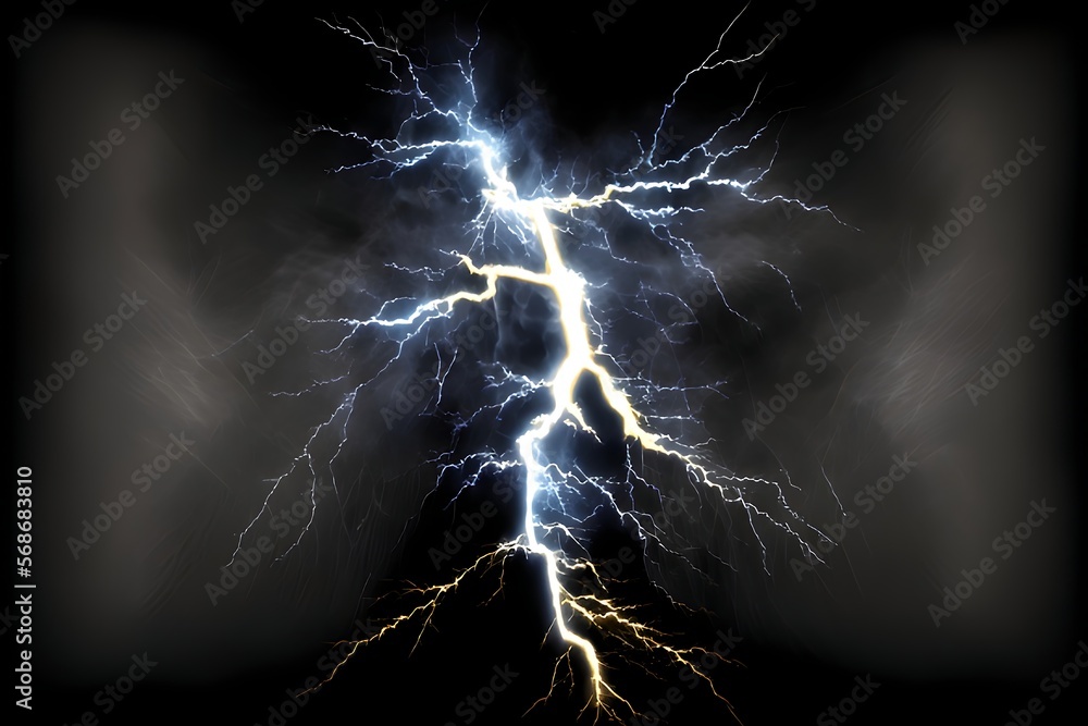 thunder,a lightning bolt on a black background, a digital rendering, shock art  created by generative ai - obrazy, fototapety, plakaty 