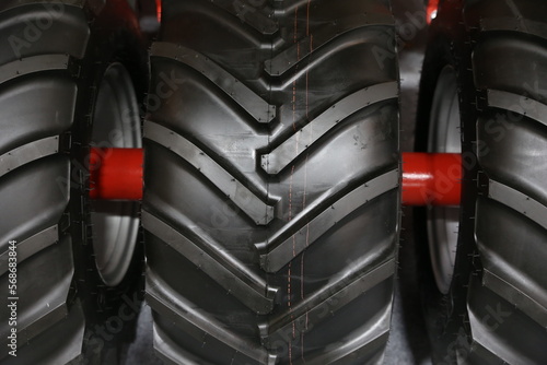 Tread tire of a tractor. Harvester close-up