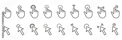 Mouse Pointer Line Icon. Computer Cursor Arrow Linear Pictogram. Digital Web Finger for Website Outline Icon. Link Website, Push, Choose, Press Symbol. Editable Stroke. Isolated Vector Illustration