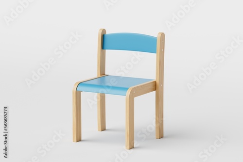 3d Illustration of Wooden Child Chair with Adjustable Height isolated on white background