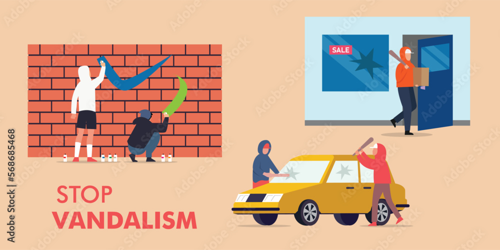 Ταπετσαρία Stop vandalism 2d vector illustration concept for banner, website, illustration,