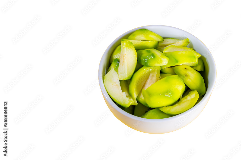 Fresh Elaeocarpus hygrophilus fruit heap and cut in half in white cup isolated on white background Fresh Elaeocarpus hygrophilus fruit heap and cut in half in white cup isolated on white background