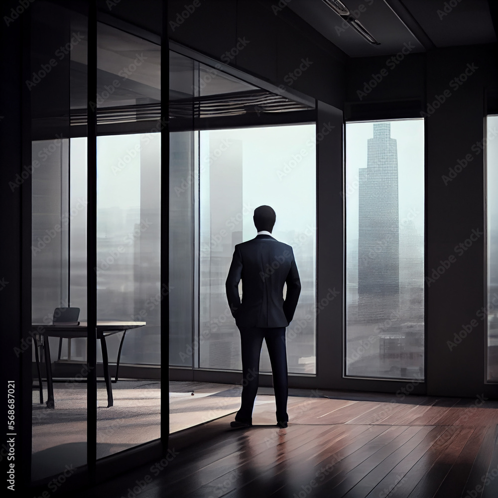 Elegant businessman standing in his office, generative ai