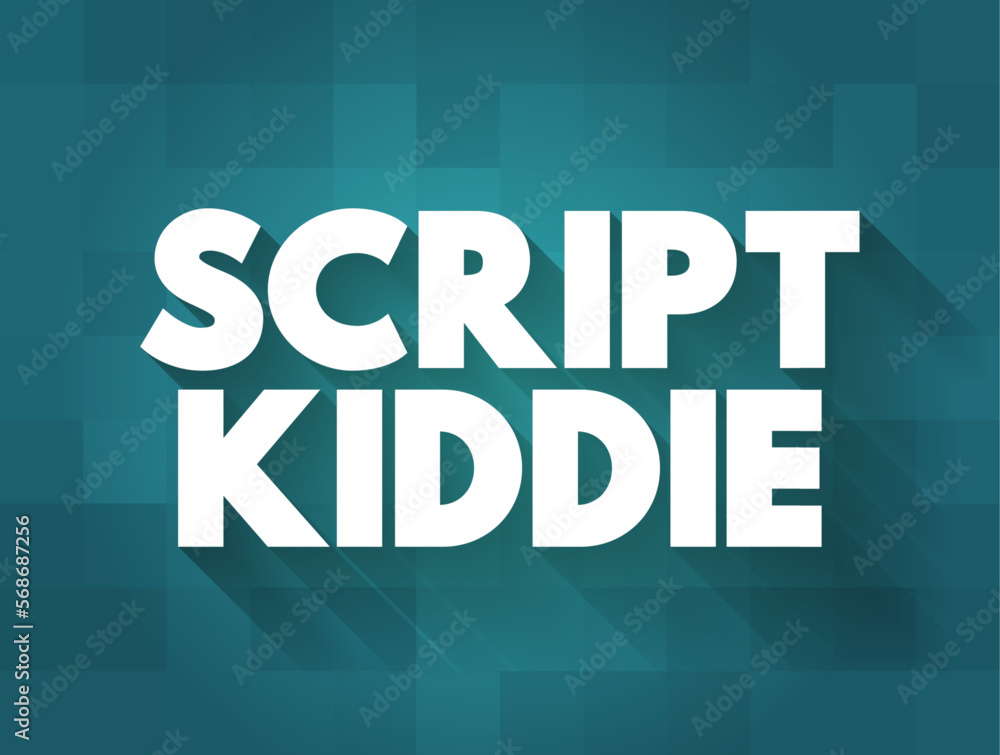 Script Kiddie is someone that uses existing software to hack computer systems belonging to others, text concept for presentations and reports