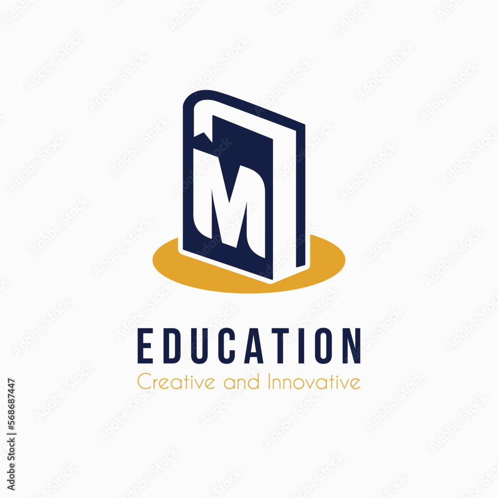 Initial M Letter with Book Icon for E Book, Library, Education, Book Store Business Logo Idea Template Initial M Letter with Book Icon for E Book, Library, Education, Book Store Business Logo Idea Template