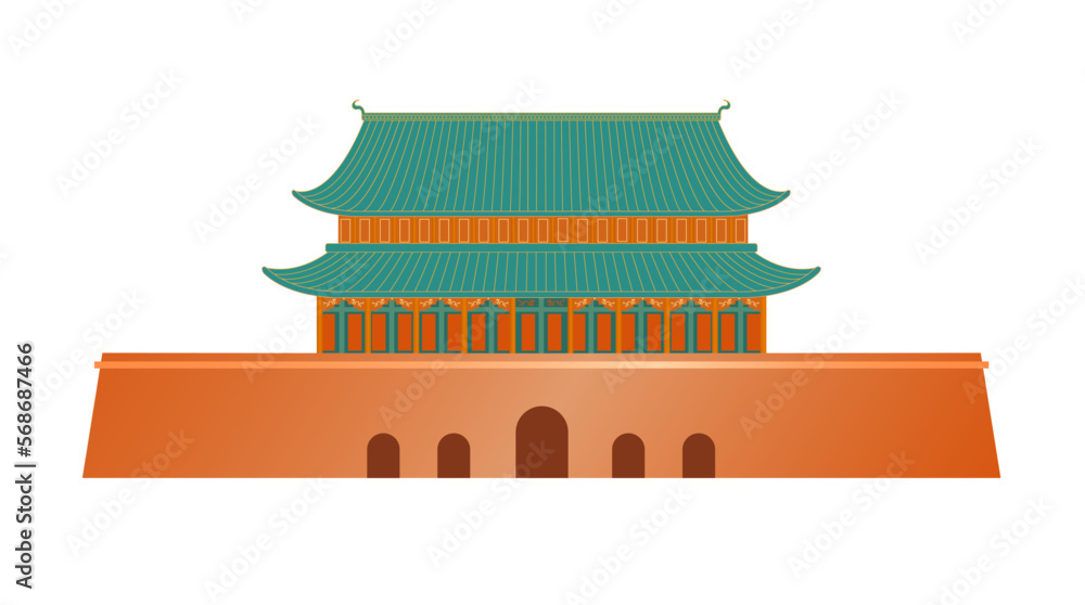 Vector illustration of ancient Chinese architectural buildings Stock ...