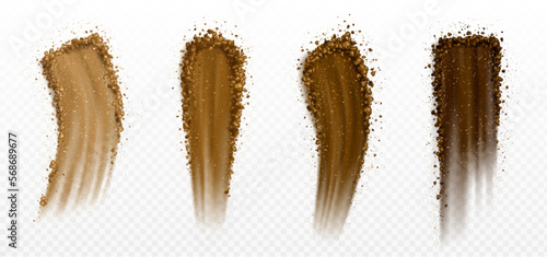 Set of vector realistic eyeshadow smear. Isolated makeup cosmetic swatch on transparent background. Eye brush stroke beauty product samples. Broken powder sample texture.