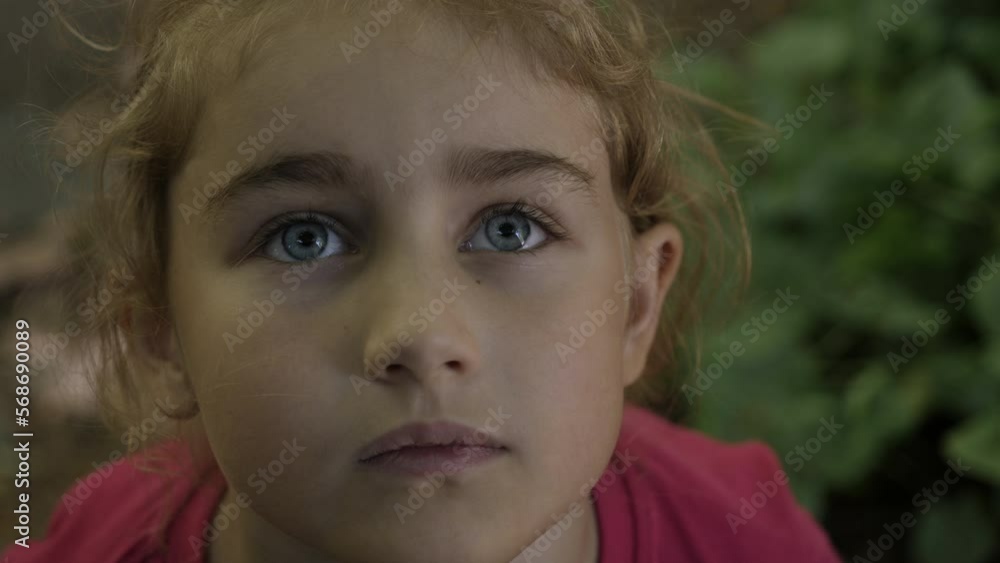 Portrait Little Girl Praying Looking Up at Sky With Hope and Faith, Contemplative Child Face, Closeup. Girl Looks-up God Believer Prayer, Passionate Dreamer Divine. Child Looking Up at Sky in Nature Portrait Little Girl Praying Looking Up at Sky With Hope and Faith, Contemplative Child Face, Closeup. Girl Looks-up God Believer Prayer, Passionate Dreamer Divine. Child Looking Up at Sky in Nature