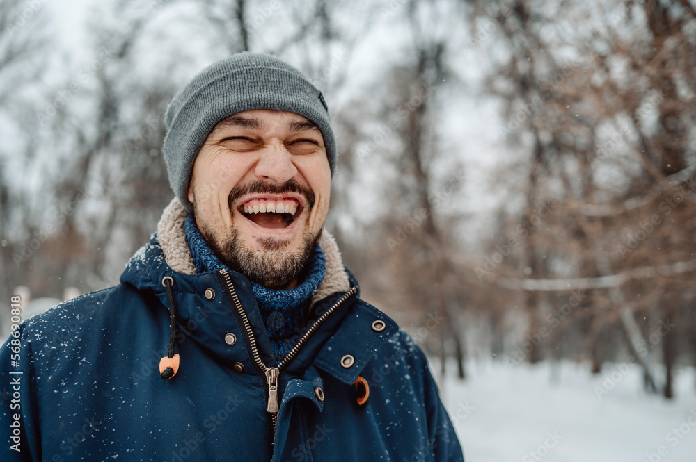 Happy man having fun in snow Happy man having fun in snow