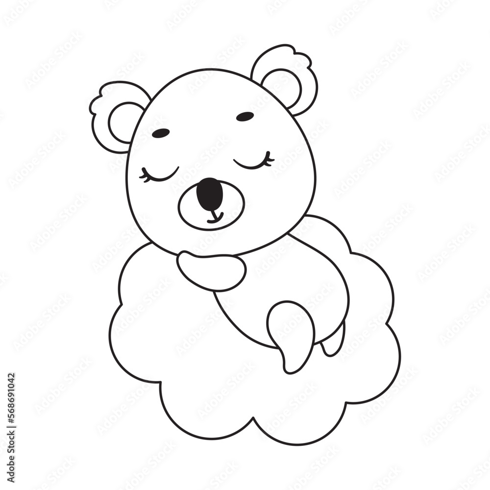 Coloring page cute little koala sleeping on cloud. Coloring book for kids. Educational activity for preschool years kids and toddlers with cute animal. Vector stock illustration Coloring page cute little koala sleeping on cloud. Coloring book for kids. Educational activity for preschool years kids and toddlers with cute animal. Vector stock illustration