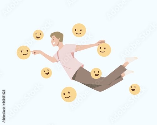 Happy people jumping or floating in air for joyful with smile icon.The concept of happiness, joy and success.Vector illustration.