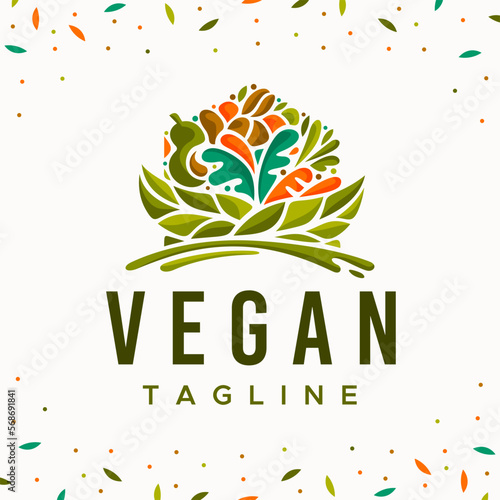 Vegan home vegetable logo design template