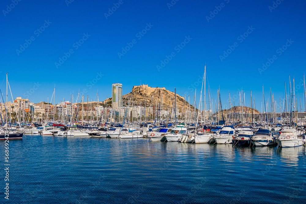 urban landscape view of the port of Alicante Spain on a sunny day