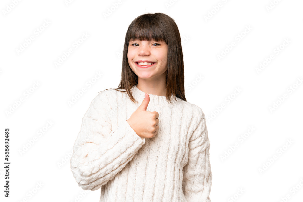 Little caucasian girl over isolated background giving a thumbs up gesture Little caucasian girl over isolated background giving a thumbs up gesture