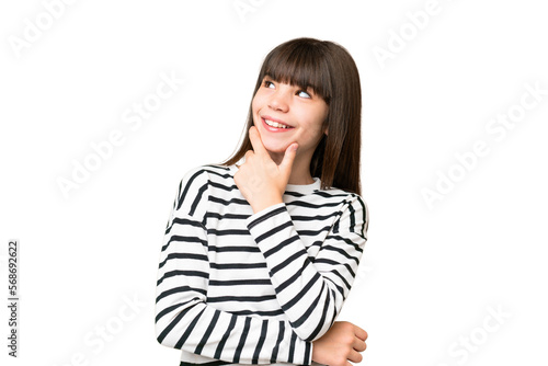 Little caucasian girl over isolated background having doubts