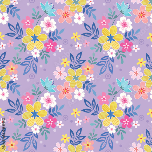 Beautiful flowers design seamless pattern. Can be used for fabric textile wallpaper.