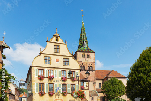 France, Grand Est, Turckheim, Hotel next to Church of St. Anne in summer photo