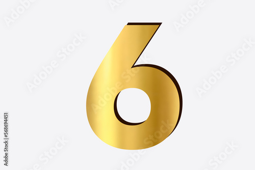 golden number six simple isolated over white background