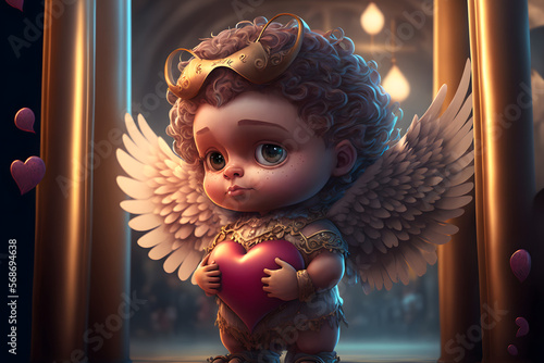 Petit ange cupidon célébrant la saint-valentin » IA générative photo
