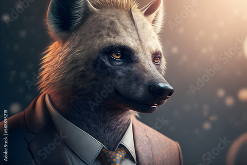 Portrait d'une hyène anthropomorphe businessman travaillant dans les bureaux de sa société » IA générative