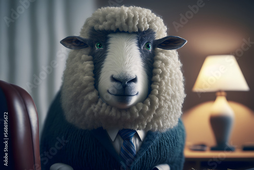 Portrait d'un mouton anthropomorphe businessman travaillant dans les bureaux de sa société » IA générative