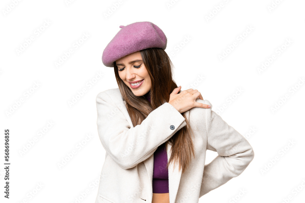 Young beautiful woman over isolated chroma key background suffering from pain in shoulder for having made an effort Young beautiful woman over isolated chroma key background suffering from pain in shoulder for having made an effort