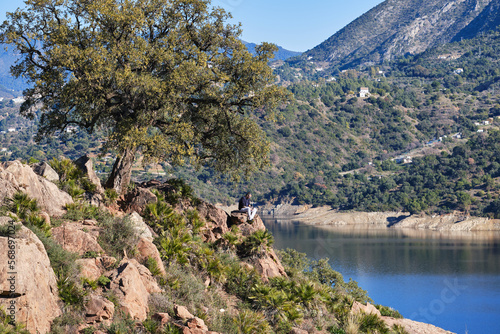 Cork oak on a rocky hill next to a reservoir in Malaga © Daniel