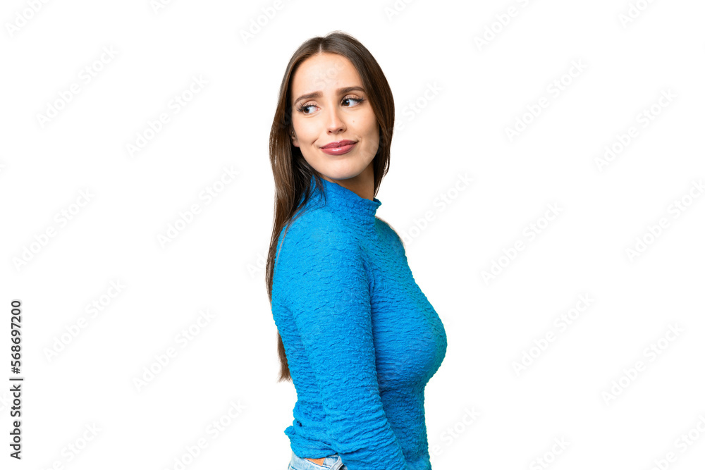 Young beautiful woman over isolated chroma key background . Portrait Young beautiful woman over isolated chroma key background . Portrait