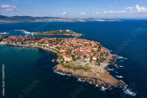 Aerial view to Sozopol city. Sea town of Bulgarian Black Sea coast photo