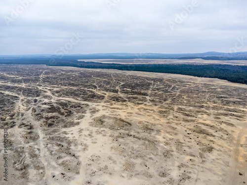 Obraz na płótnie Aerial view landscape. View of Bledowska Desert, sand and trees, Poland. w salonie
