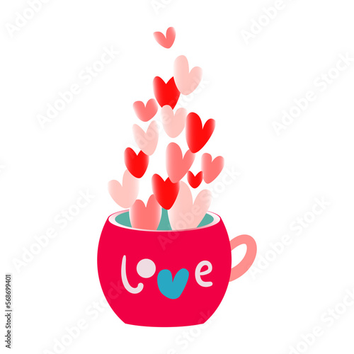 Decorative pink mug with the word love and hearts