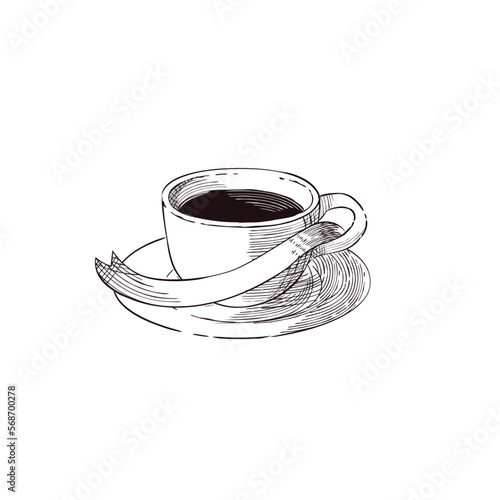 Coffee in a cup and ribbon vintage engraved 